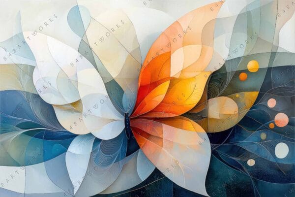 "Abstract digital painting of a colorful butterfly with orange and blue wings."