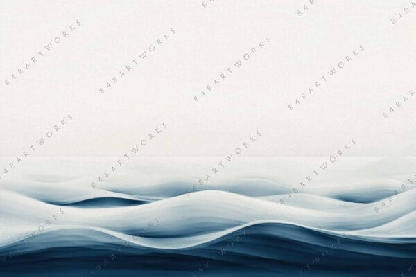 "Abstract digital artwork of blue ocean waves against a pale beige background."