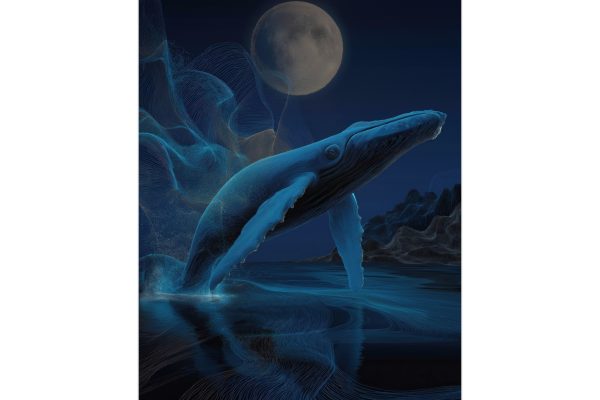 Mystical Whale Foam Board Art - Unique Wall Decor, Ocean Lover Gift, Nautical Theme, Home or Office Decoration, Nighttime Ocean Vibes